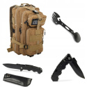 Zestaw Wyprawowy 8w1 Plecak 43L+Nóż+Etui+Spork Survival OffLander Khaki