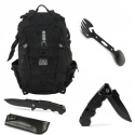 Zestaw Wyprawowy 8w1 Plecak+Nóż+Etui+Spork Survival OffLander Czarny