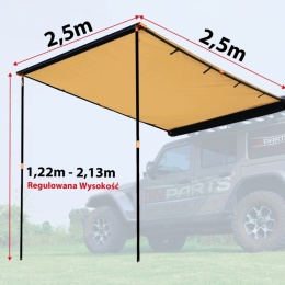 Markiza Dachowa do Samochodu Wodoodporna 2,5x2,5 m - Boczny Montaż