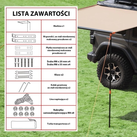 Markiza Dachowa do Samochodu Wodoodporna 2,5x2,5 m - Boczny Montaż
