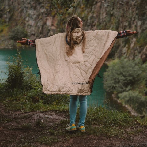OFFLANDER PONCZO KEMPINGOWE CIENKIE Z OGRZEWACZEM BRĄZOWE