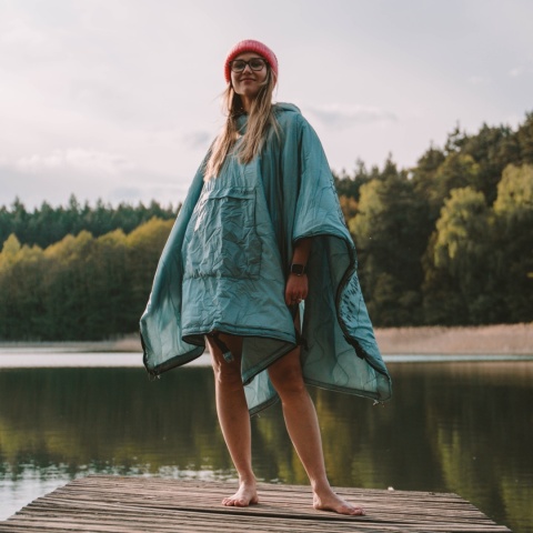 OFFLANDER PONCZO KEMPINGOWE GRUBE Z OGRZEWACZEM BŁĘKIT