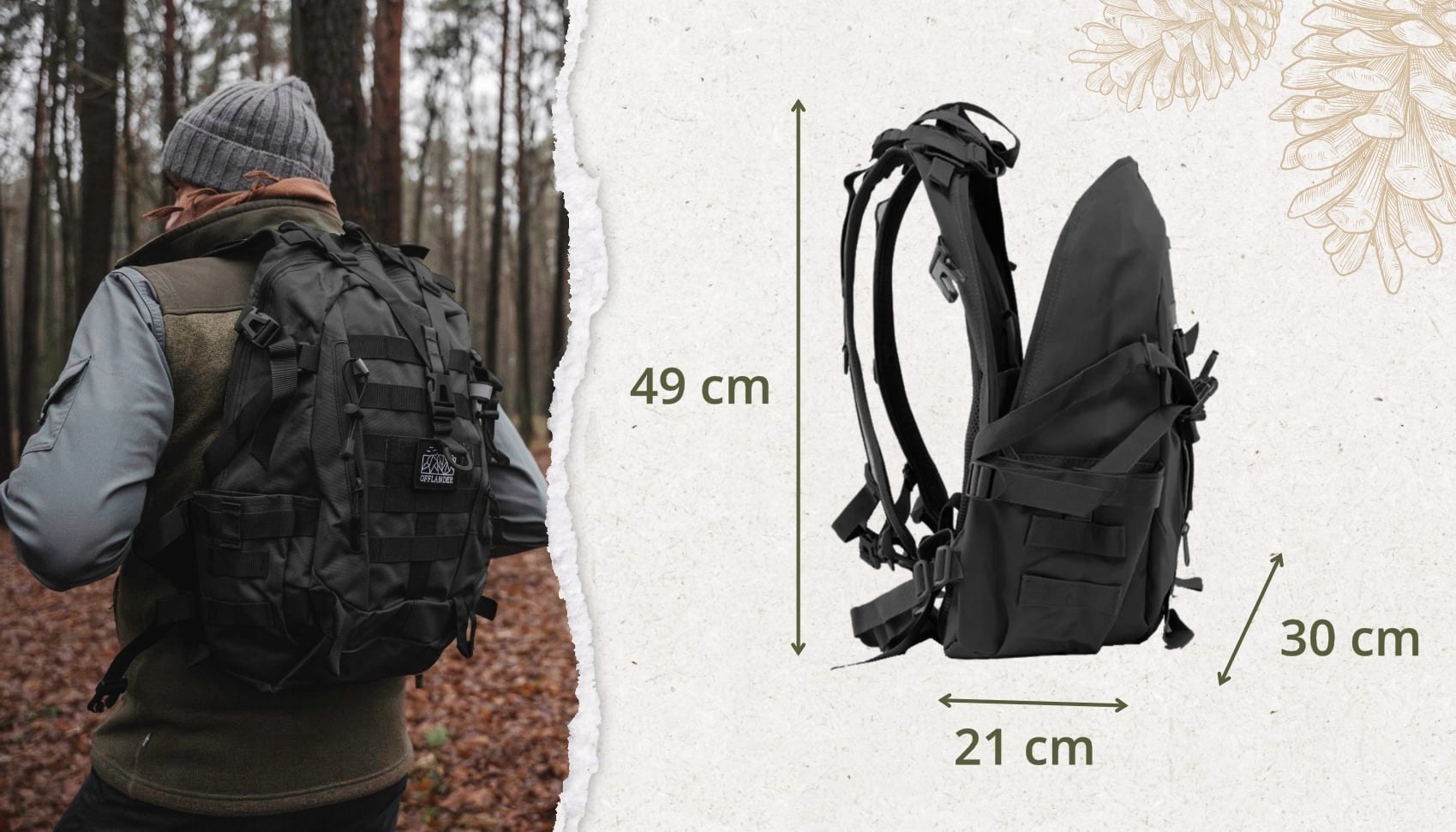 Zestaw Wyprawowy 8w1 Plecak+Nóż+Etui+Spork Survival OffLander Czarny EAN (GTIN) 5907182659123