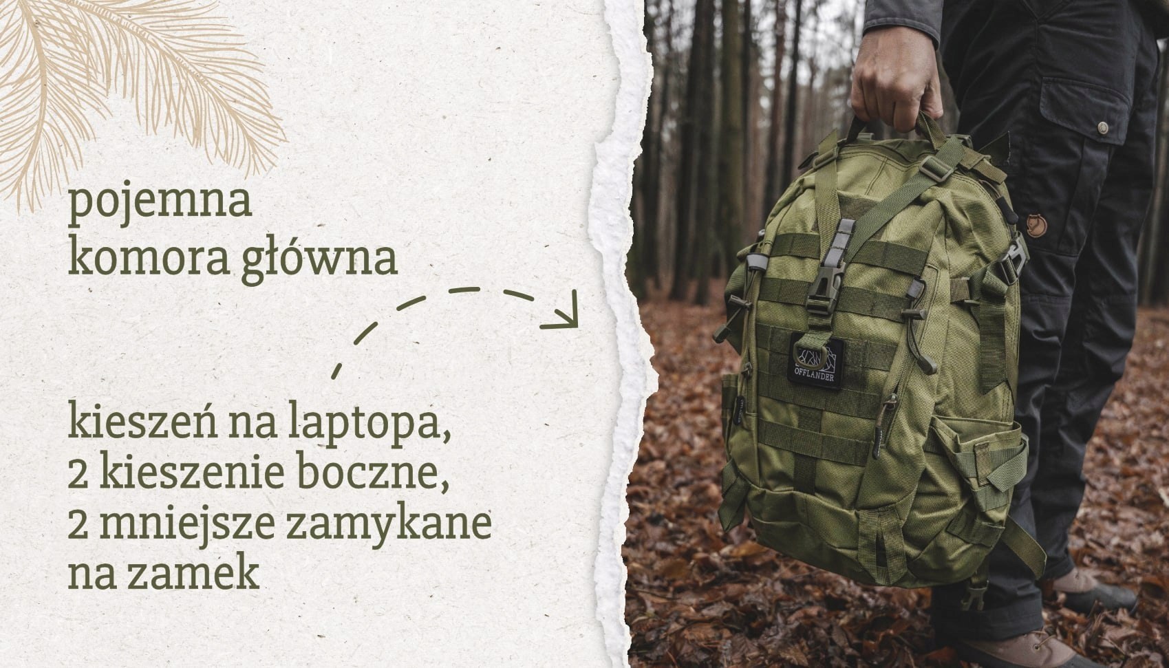 Zestaw Wyprawowy 8w1 Plecak+Nóż+Etui+Spork Survival OffLander Zielony Pojemność 20-40 l